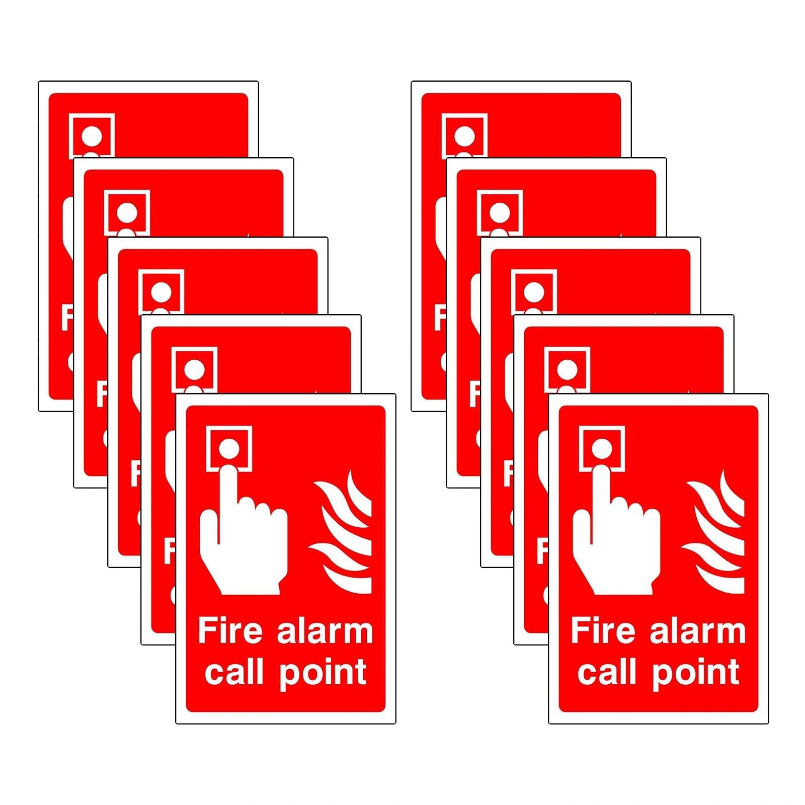 10pcs Fire Alarm Call Point Safety Sign - Portrait - 150mm x 100mm - PVC Sticker with Self-Adhesive Backing