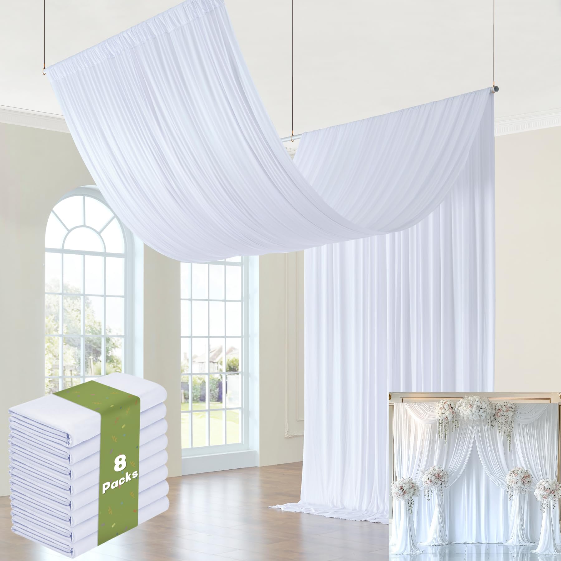40ftx15ft White Backdrop Curtains for Wedding-Wrinkle Free Backdrops Curtain Drapes Fabric Decorations Photo Back Drop Cloth for Baby Shower Photography Stage Reception 8Panels 15ft(H) x 5ft(W)
