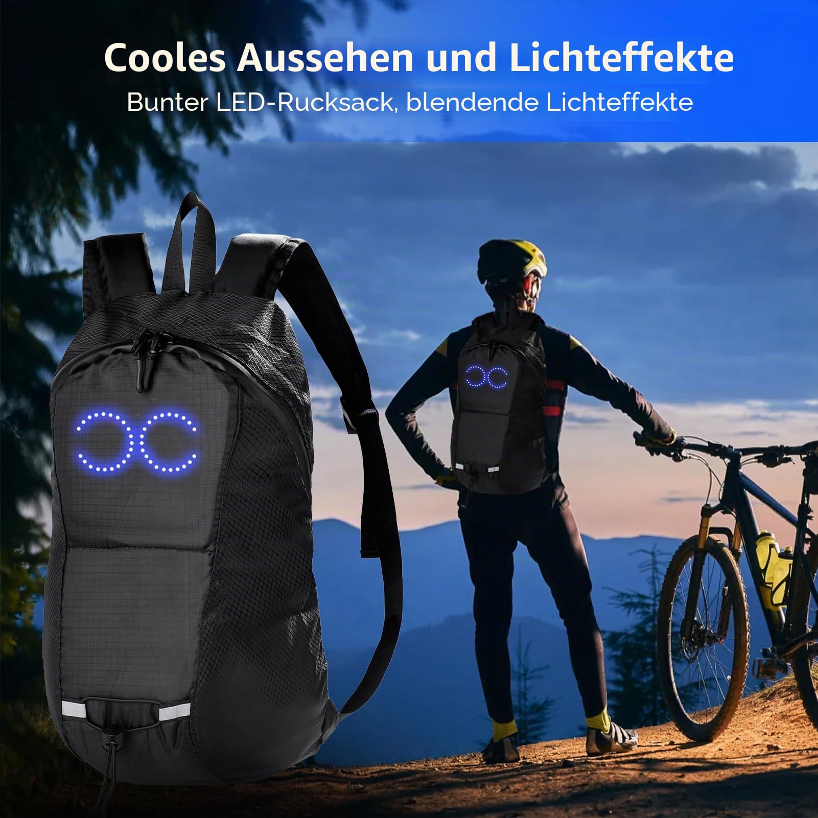 Lixada LED Rucksack mit Blinkfunktion, 15L Laptop Rucksäcke LED Backpack für Fahrrad, E-Scooter, College-Schule-Computertasche Umhängetasche Geschenke für Frauen und Männer (Schwarz)