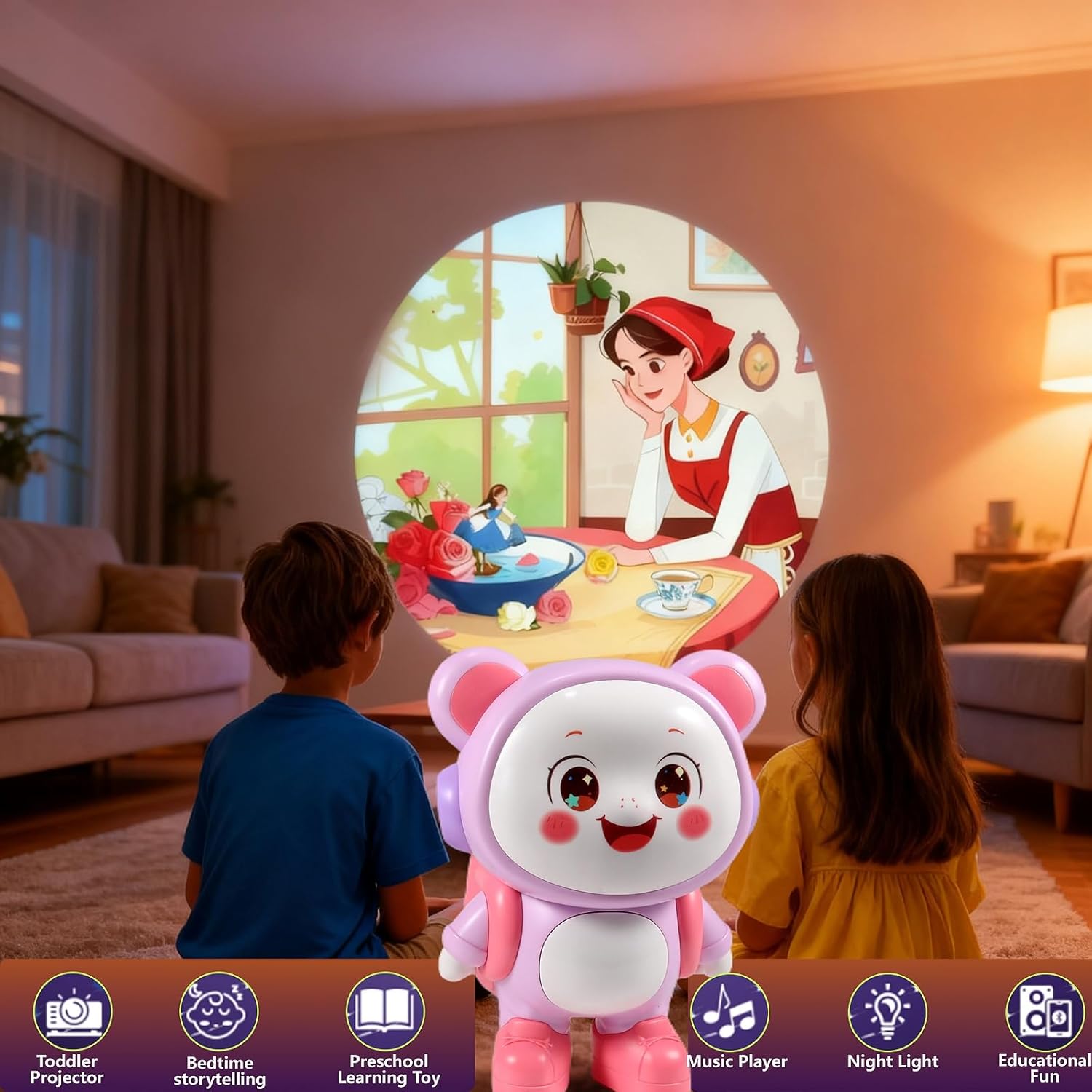 Story Projector for Kids – Bedtime Storytelling Projector with Clear Images & Adjustable Sound,Durable Early Learning Storybook Toy, Soft Night Light, Birthday Gifts for Boys & Girls Ages 2–6