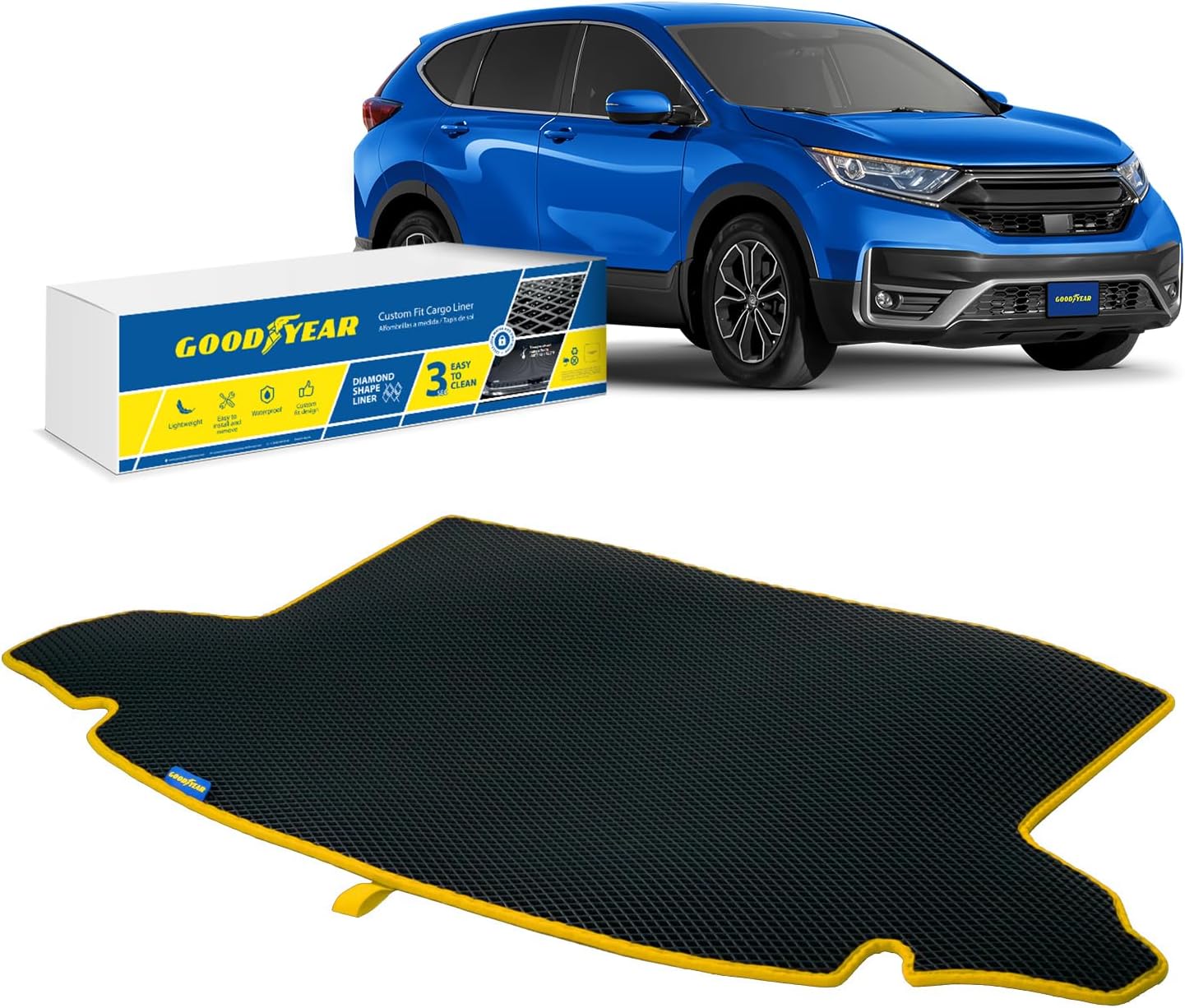 Goodyear Custom Fit Cargo Mat Liner for Nissan Rogue 2014-2020 - Heavy Duty Trunk Liner, Dimond Shape, Luggage with Waterproof, Liquid & Dirt Trapping Technology - Anti-Slip Cargo Liner-GY004564