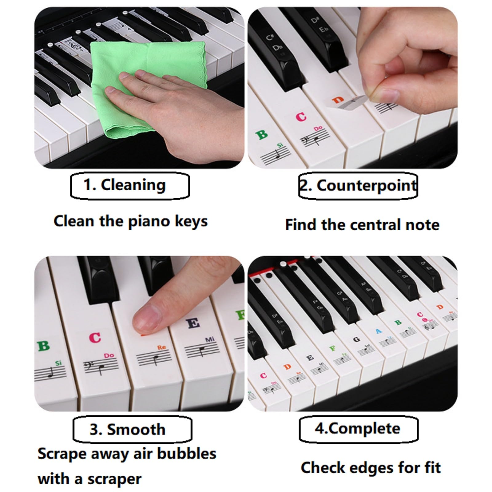 Autocollants pour Notes de Piano Colorés,Autocollants pour Clavier de Piano,Amovibles Autocollants de Clavier de Piano,Touches Note Autocollant,Autocollants de Notes de Touches de Piano pour Débutants