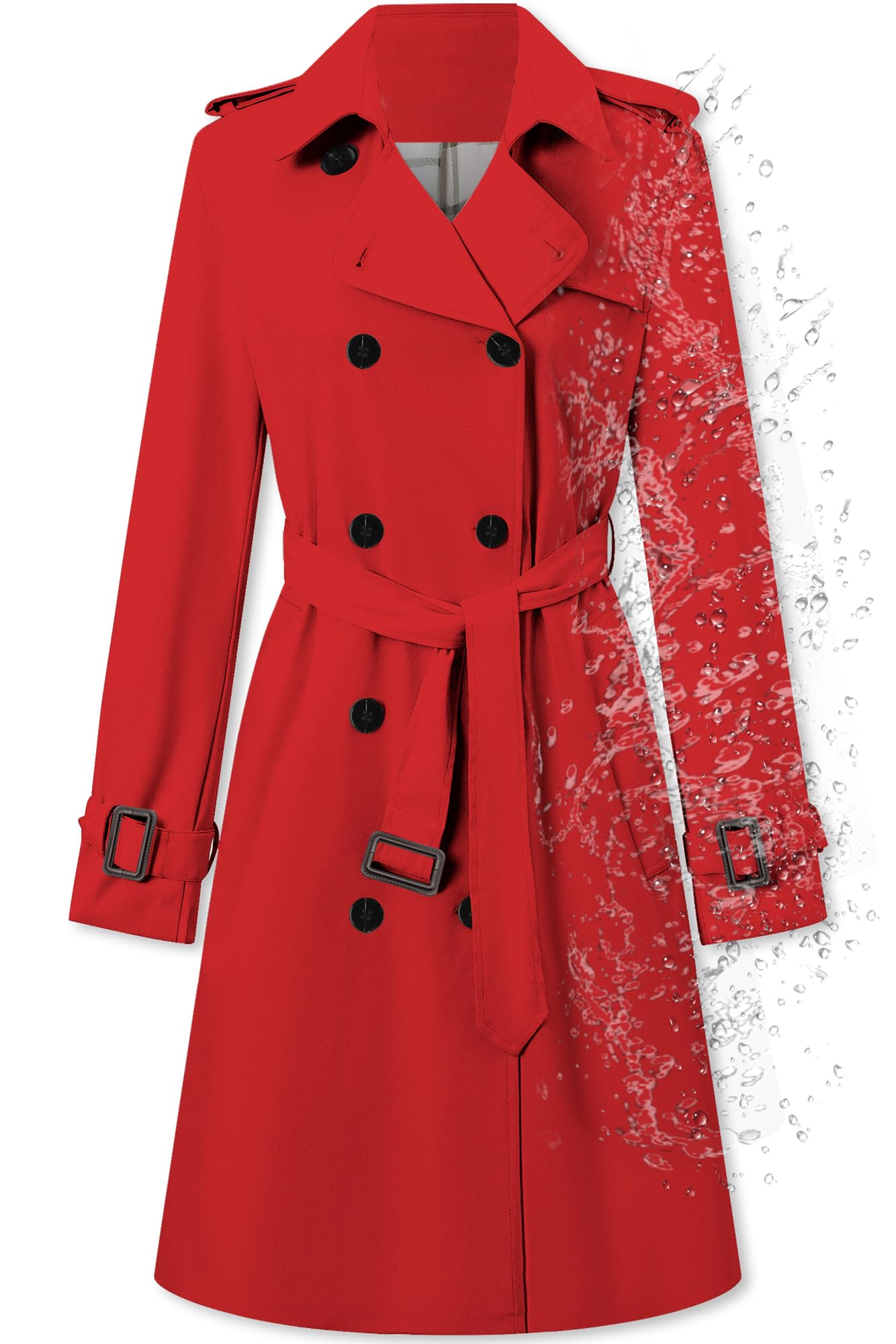 Betusline Womens Double Breasted Waterproof Trench Coat Classic Lapel Overcoat with Belt