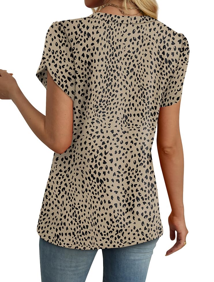 WIHOLL Womens Tops Dressy Casual Petal Sleeve Summer Spring Short Sleeve V Neck Shirts Work Business Vacation Clothes 2026