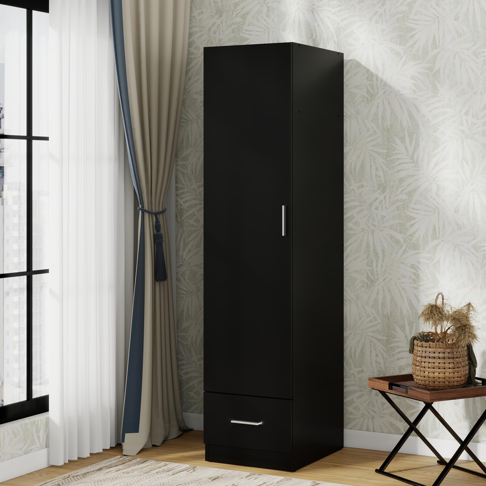 Panana 1 Door 1 Drawer Wardrobe, 40 x 50 x 170 cm (Black)