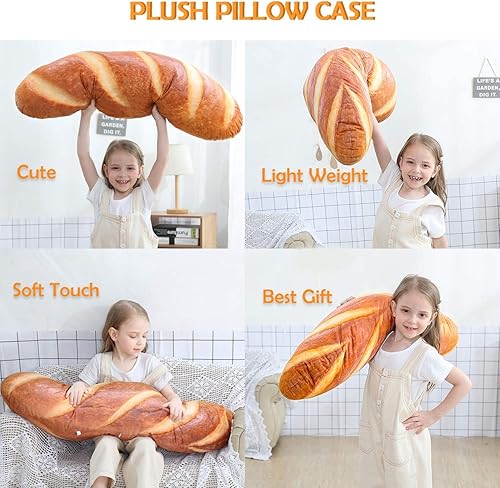 Miniatura 5 de Wepop - Almohada de 24 pulgadas en forma de hogaza de pan 3D, cojín lumbar suave con forma de baguette, juguete de peluche relleno gracioso de