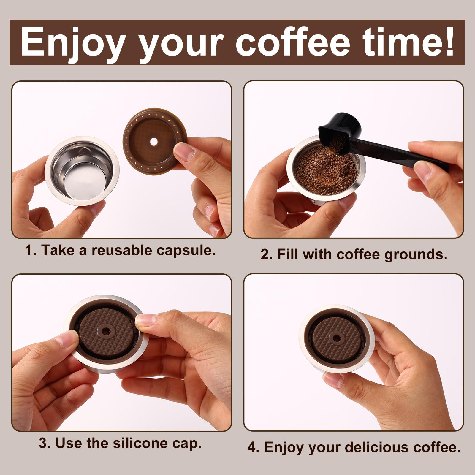 XIHIRCD Capsule Caffè Riutilizzabili Set per Vertuo, Acciaio Inossidabile 150ml Ricaricabili Accessori Capsule Caffe con Coperchio Cucchiaio Pennello Compatibili con Delonghi ENV135 ENV150