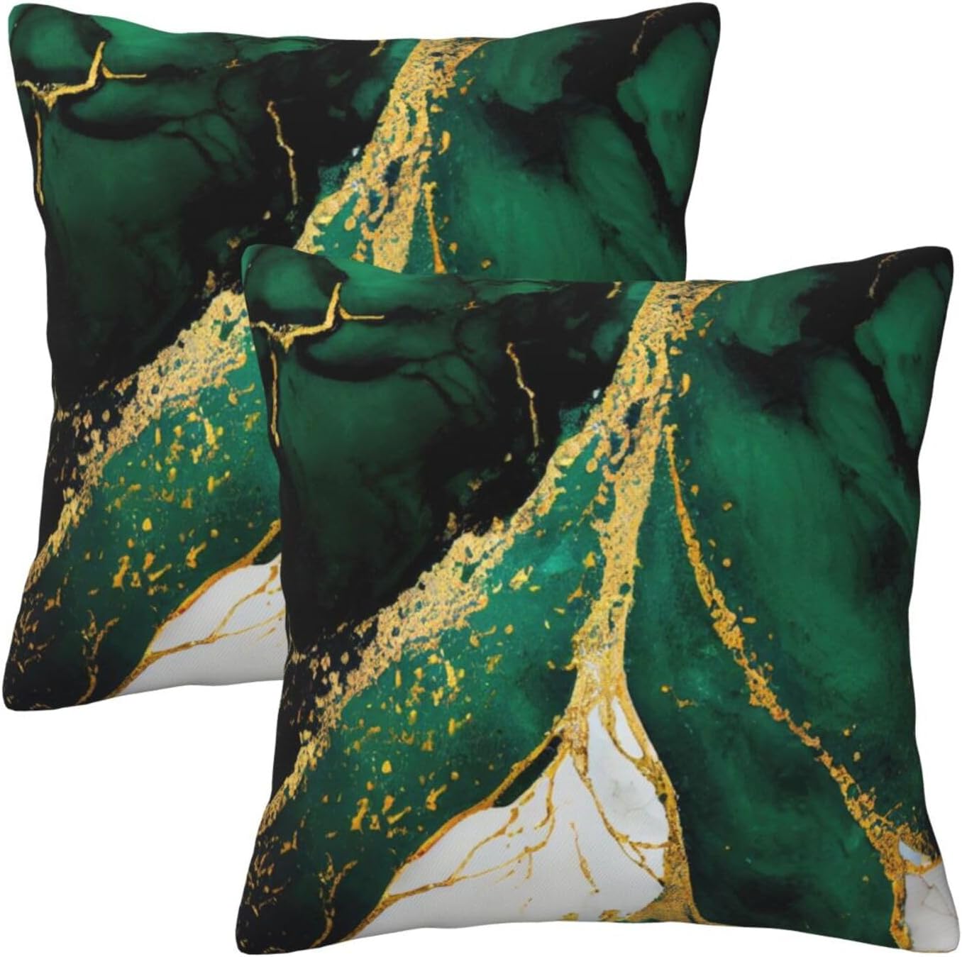 Lcokin Emerald Green and Gold Throw Pillow Cover 18x18 in Set of 2 Marble Cushion Modern Farmhouse Pillow Covers Soft Pillow Cases for Couch Sofa Bedroom Outdoor Home Decor