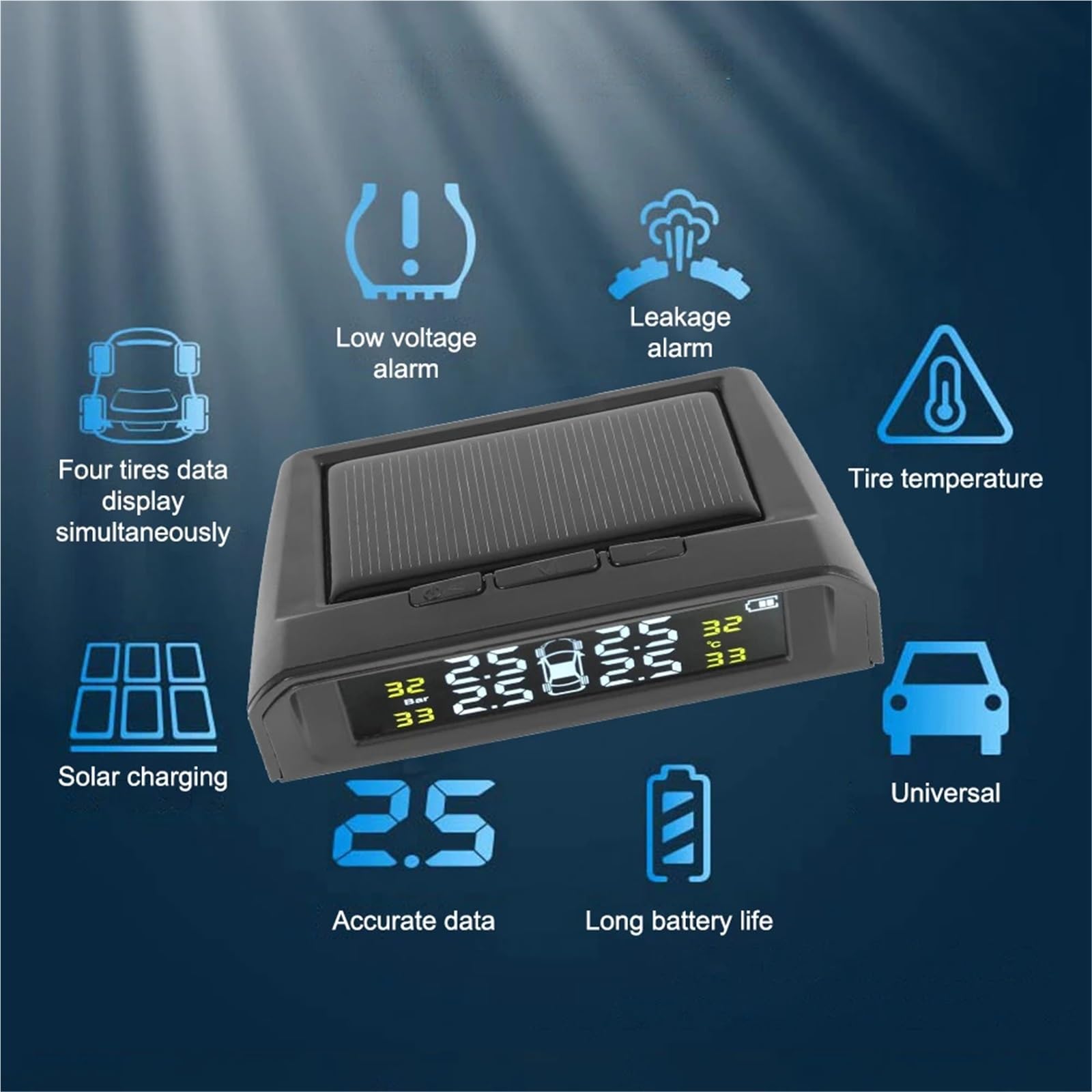 Inalámbrico Presión Neumáticos para Alerta Inteligente Temperatura Y 4 Sensores Externos, Pantalla LCD TPMS para Coche Medidor Digital de Presión de Neumáticos