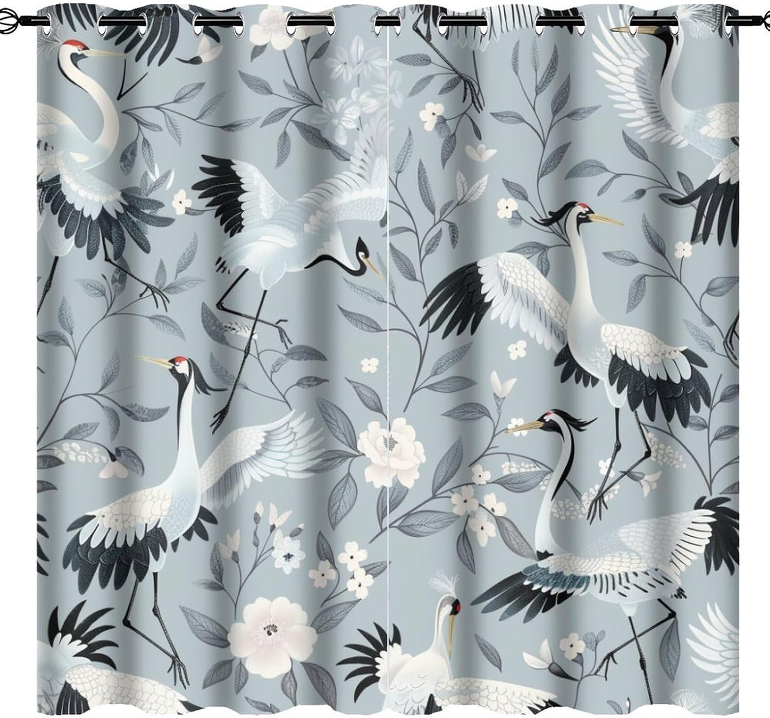 Farmhouse Bird Blackout Curtains for Bedroom Living Room, Vintage Art Floral Leaf Crane Thermal Insulated Curtains Window Drapes with Grommet, 42W x 84L, 2 Panels