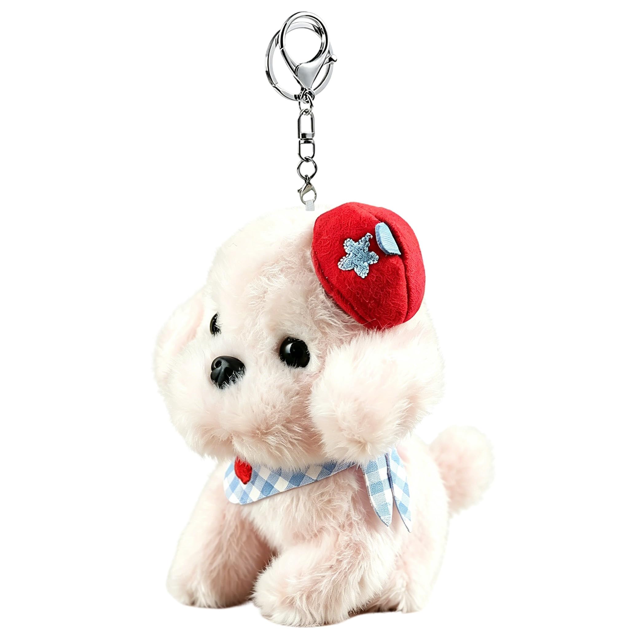 Glimbely Cute Plush Puppy Crouching Down Charm for Backpack, Kawaii Car Keychain Holder Cute Stuffed Animal Purse Charms for Handbags (Pink)