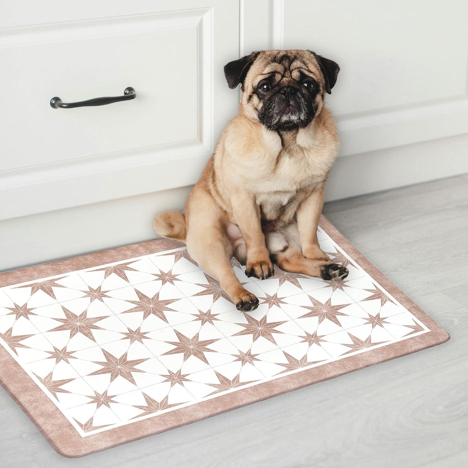 Anti Fatigue Kitchen Mat Set of 2, Beige Kitchen Floor Mat, Cushioned Kitchen Rug, Non Slip Comfort Standing Mat for Floor, Tan Star Tile, 17.3"x27.6"+17.3" x47.2