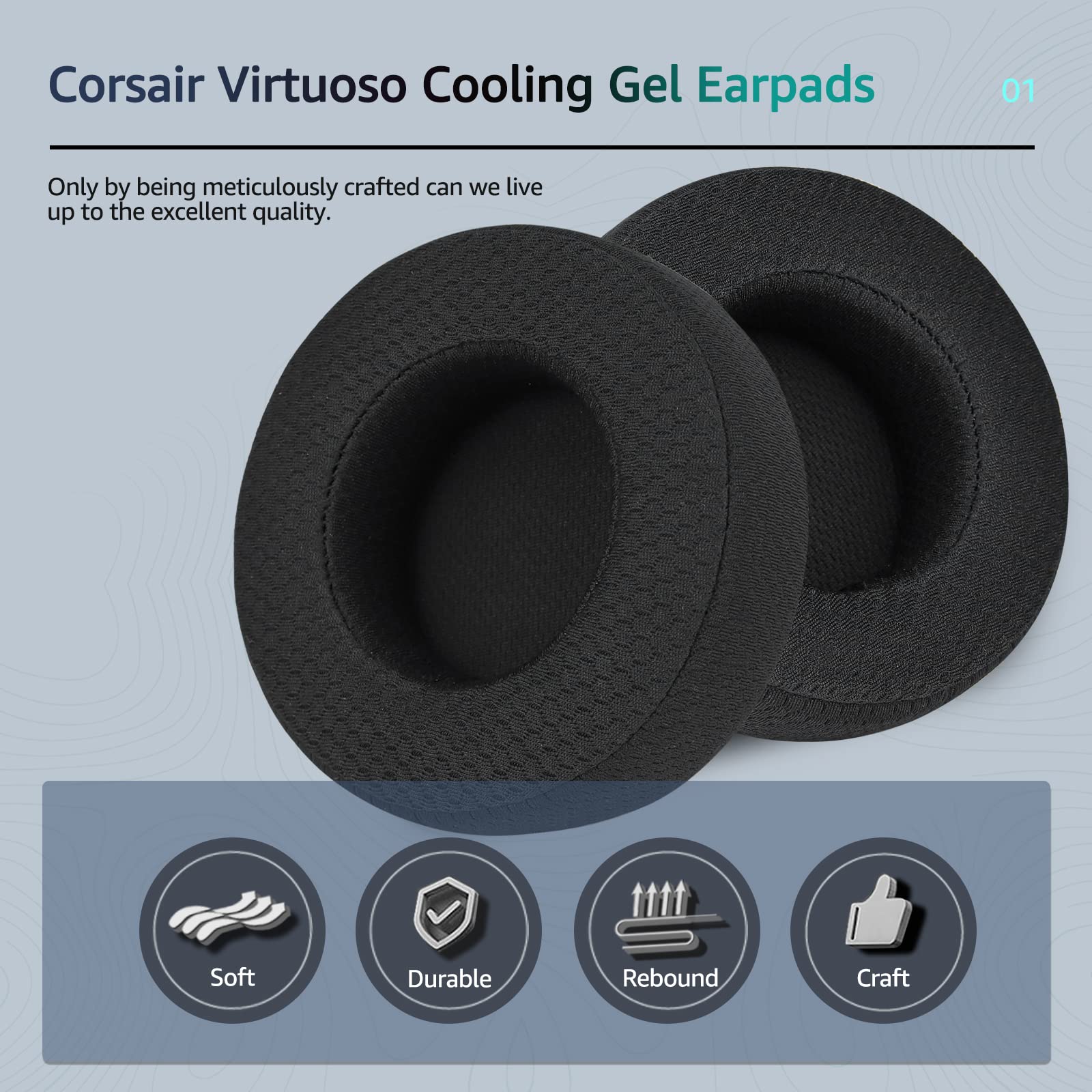Wzsipod replacement ear pads for Corsair Virtuoso, Superior wearing comfort thanks to breathable material - Image 3
