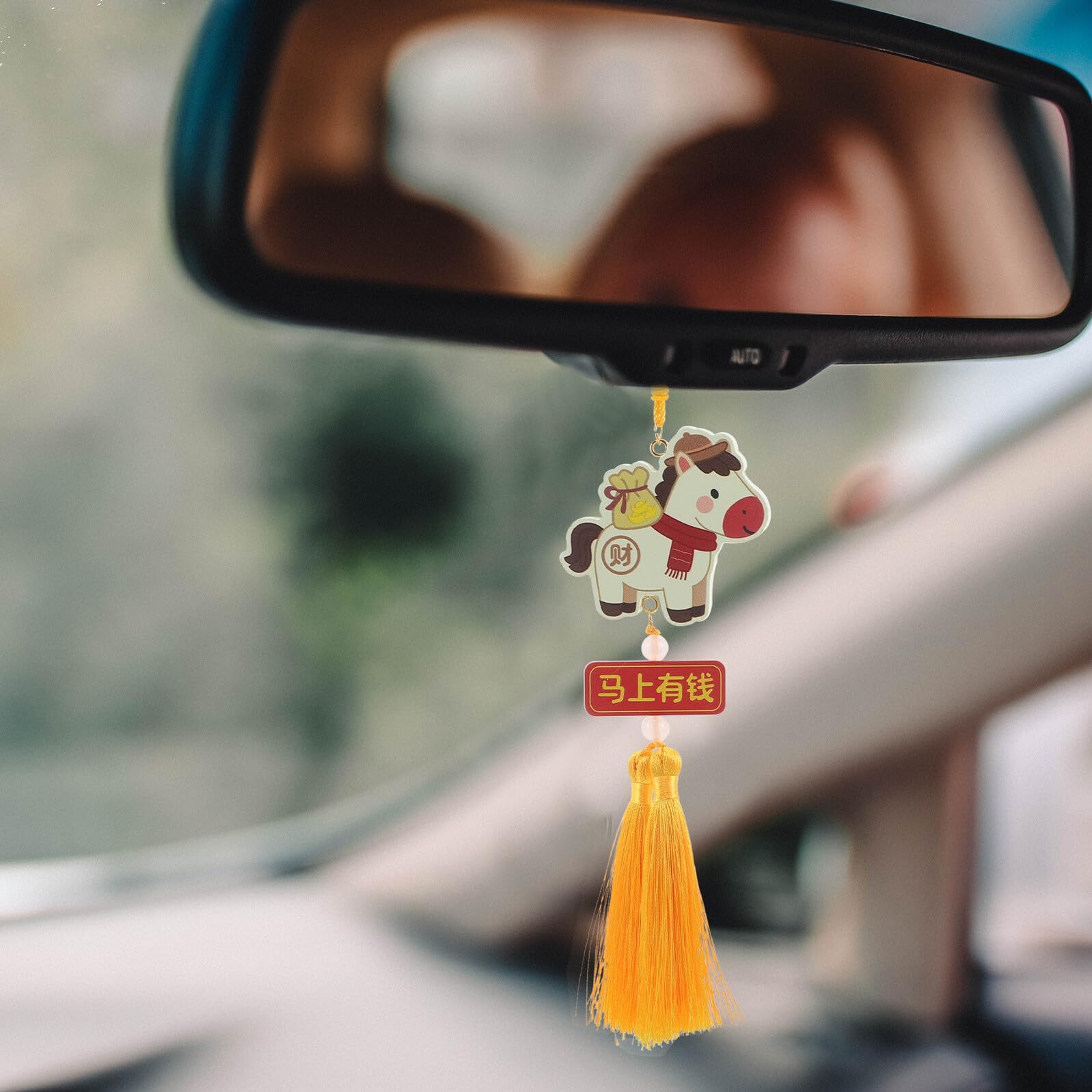 Pendentifs Traditionnels Chinois pour Voiture 2pcs en Bois et Plastique, Décoration Légère et Solide pour Rétroviseur Intérieur, pour Nouvel an Chinois 2026