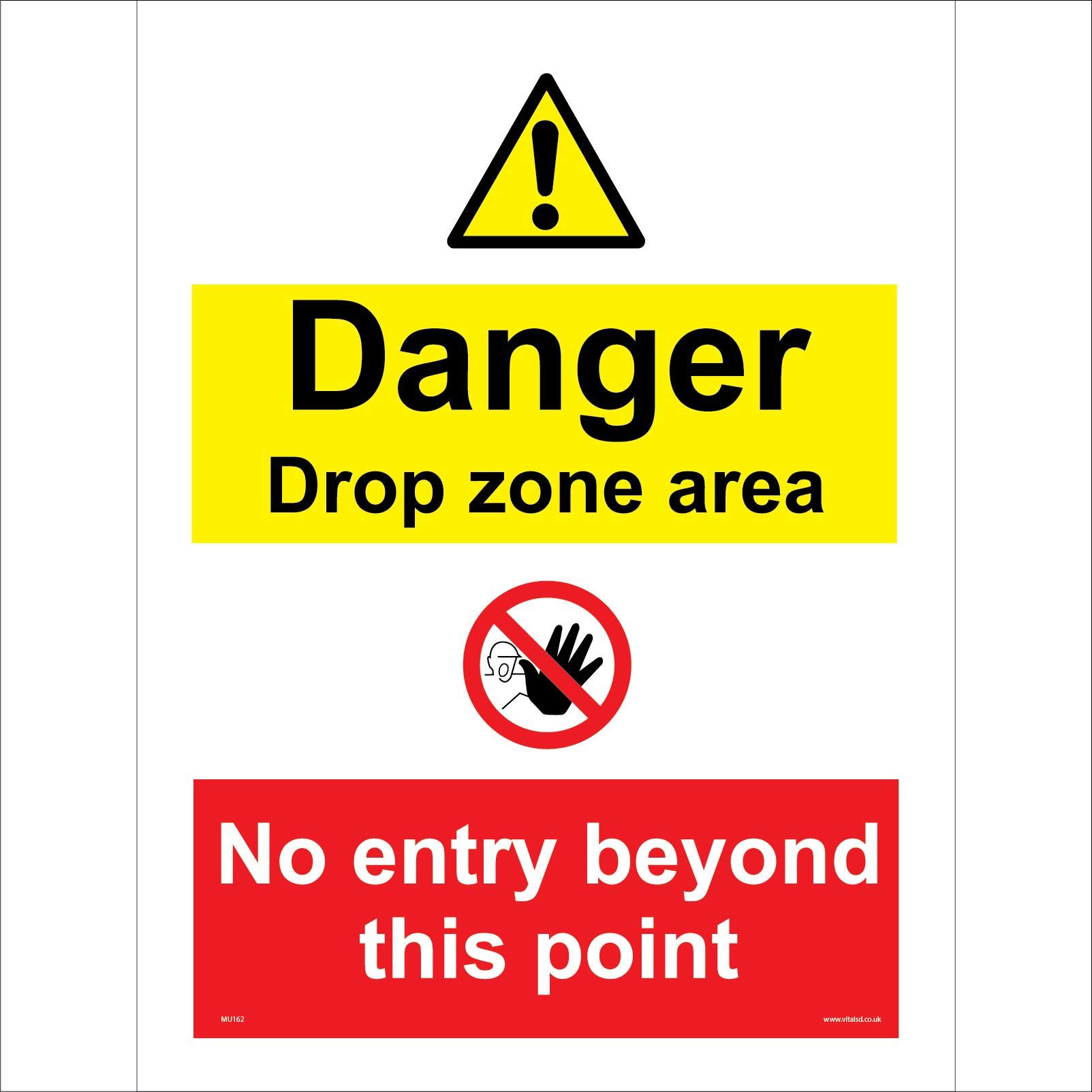 MU162 Multiple Sign Danger Drop Zone Area NO Entry Beyond This Point 200mm x 300mm 1MM PVC FOAMEX