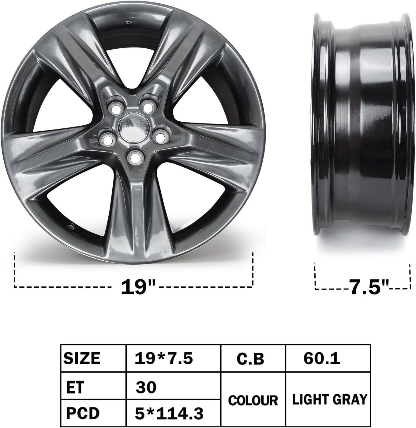 New 19" x 7.5'' Aluminum Alloy Replacement for OE Wheel Rim Compatible with Toyota Highlander 2014-2019, Fits for Front or Rear Wheel, Set of 4