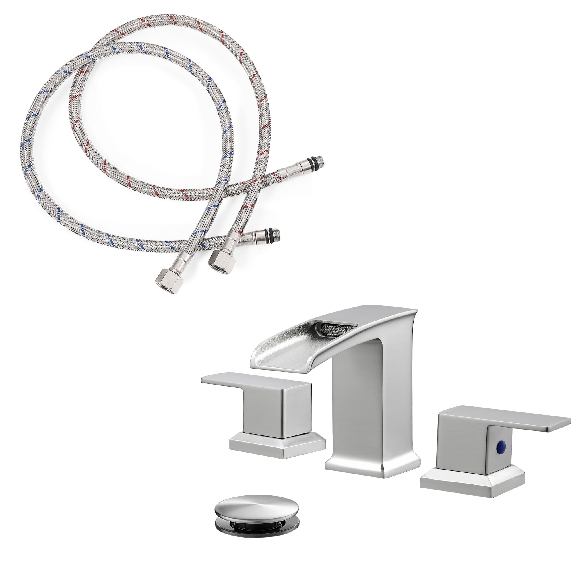 Latiguillos de suministro de grifo de 30 pulgadas, línea de suministro de agua de 3/8" hembra x conector macho M10, grifo de cascada para baño, grifo de latón de 4 a 16 pulgadas con acabado níquel c