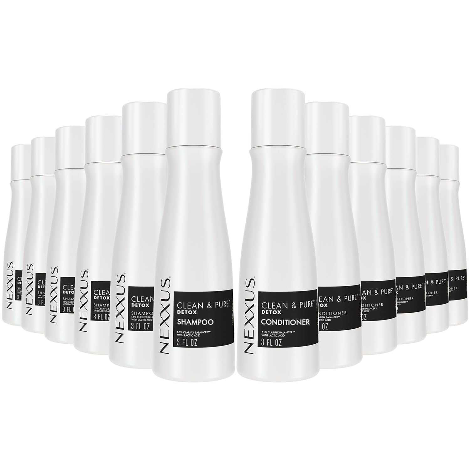 Nexxus Clean & Pure Shampoo and Conditioner, Travel-Size (6 Sets, 12 Bottles), Elastin Protein & Marine Minerals Purify & Detox, 3 Oz Ea