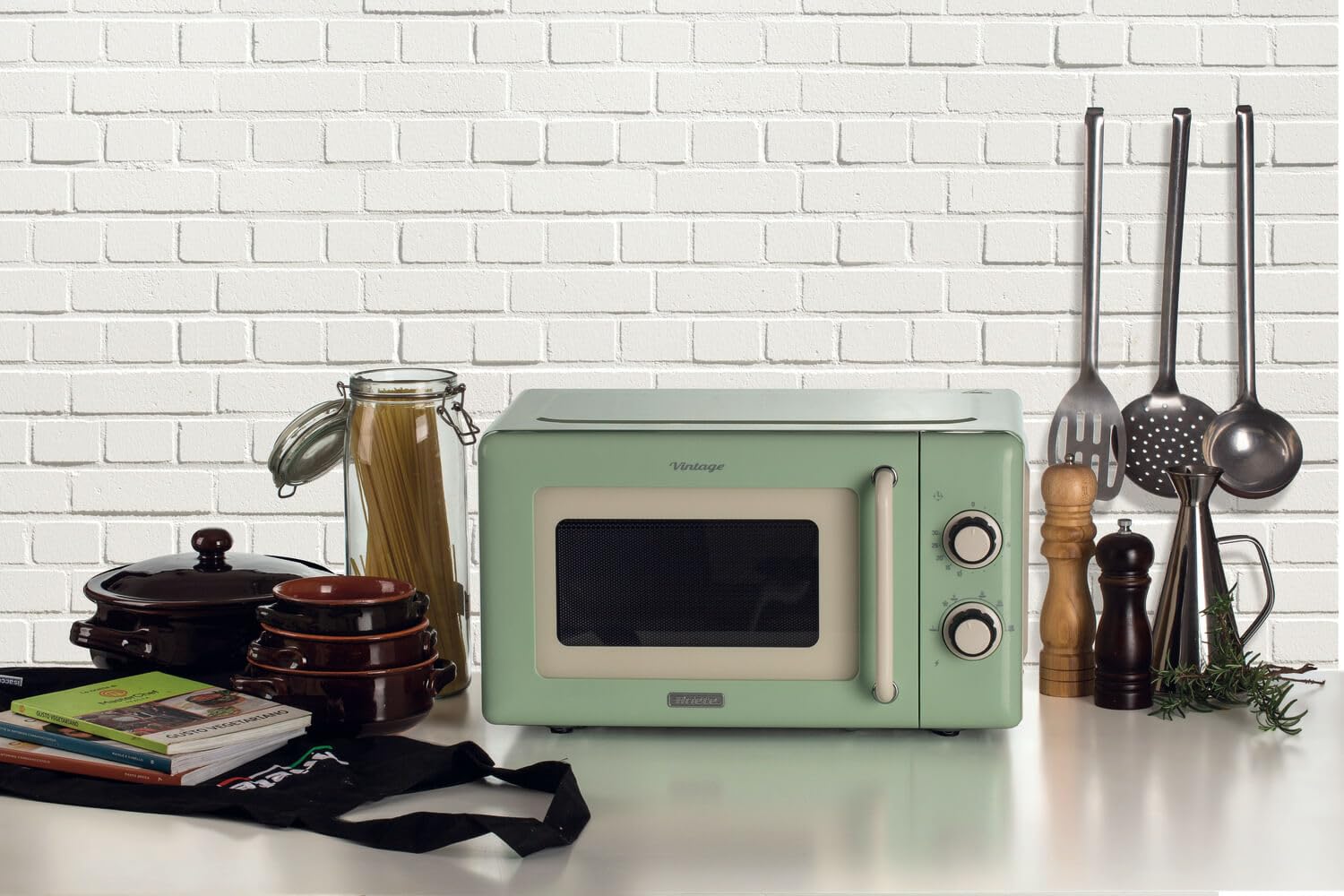 Ariete 3960 Mikrowelle Vintage 800 W 20 l 3 Funktionen 6 Kochstufen Timer Grün