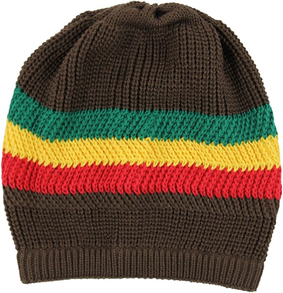 RW Knitted Cotton Classic Rasta Beanie (Brown/Rasta) - Image 2