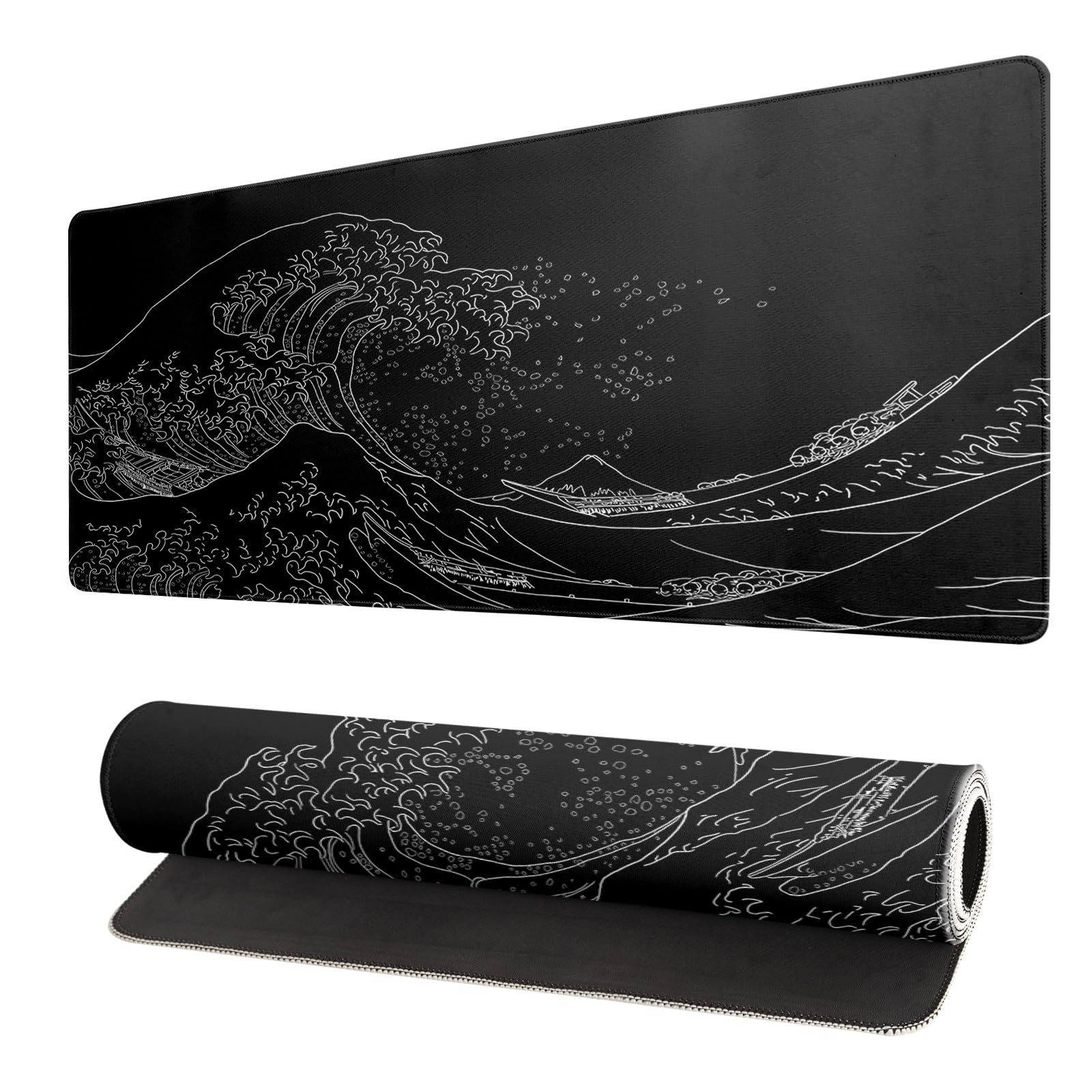 Tapis De Souris Gaming XXL 900x400 Mm Japon Noir - Bords Cousus, Surface Optimisée, Antidérapant