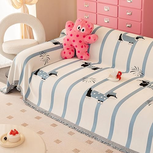 Miniatura 13 de Funda de sofá a rayas, estilo bohemio, funda de sofá para perros, fundas de sofá grandes para sofá biplaza, fundas de sofá de chenilla, lavables