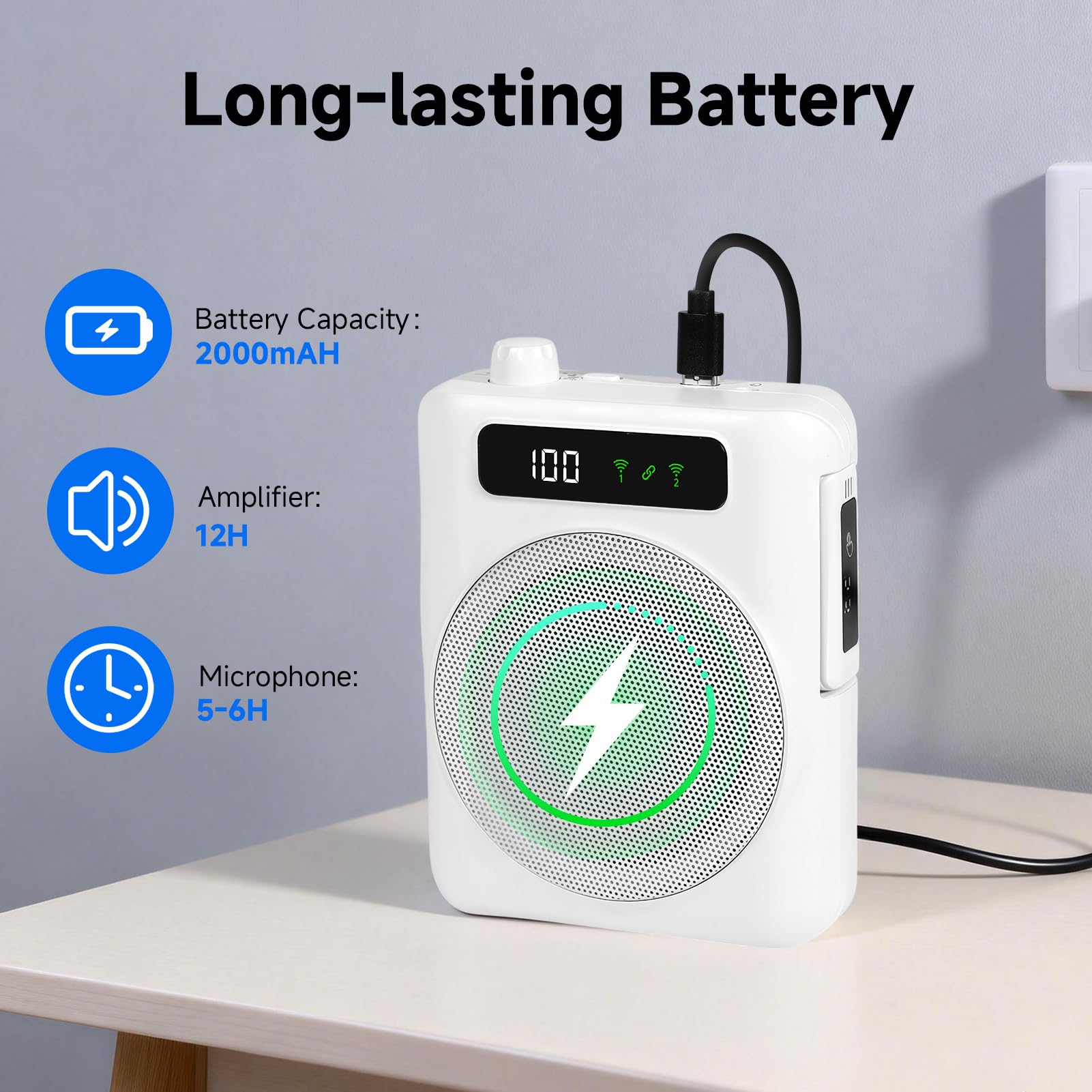 KozyOne Amplificador de voz, micrófono inalámbrico, amplificador de voz portátil Bluetooth con dos micrófonos de solapa magnéticos, para profesores, aulas, discursos, yoga, al aire libre