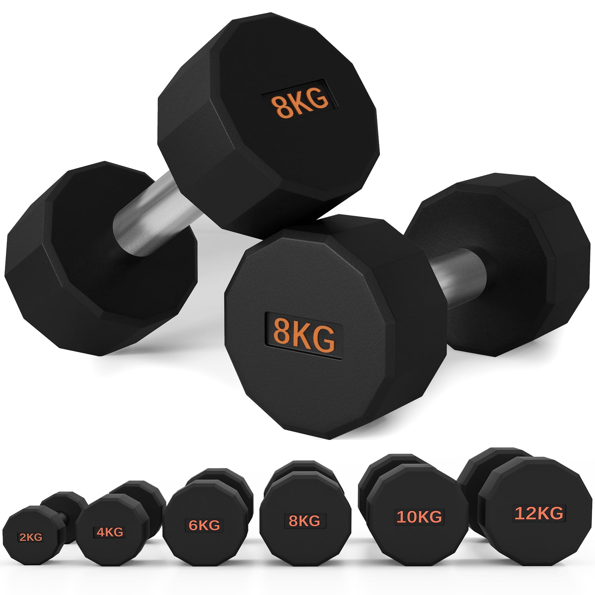 SPORTNOW Dumbbells Set, Hand Weights Pair with 12-Sided Shape and Non-Slip Grip for Men Women Home Gym Workout, 2 x 8kg