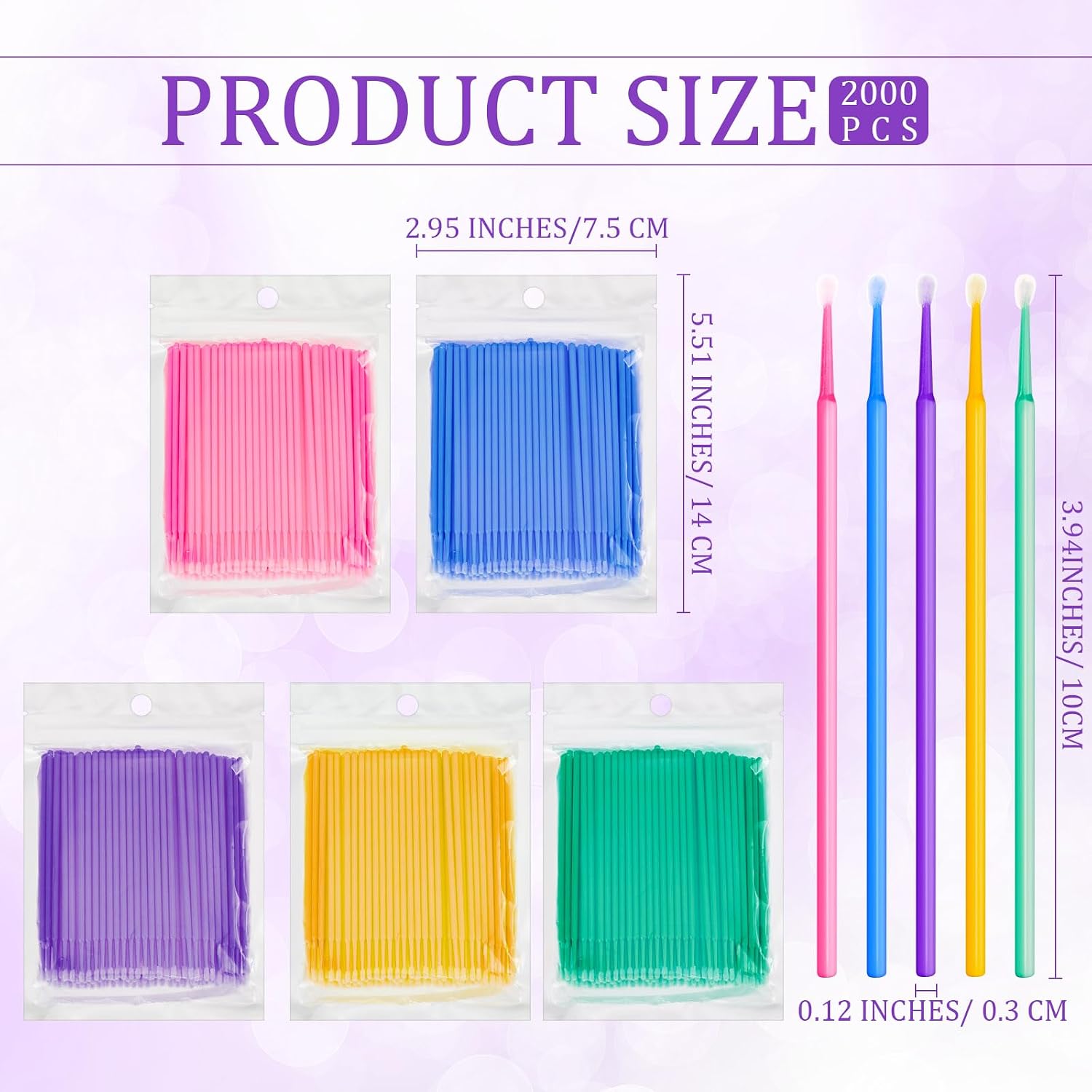2000 Pcs Disposable Micro Applicators Brush for Eyelash Extensions, Micro Swabs for Makeup and Personal Care Cosmetic, Touch up Paint Brushes for Automotive Paint Chip Repair(Multicolored)