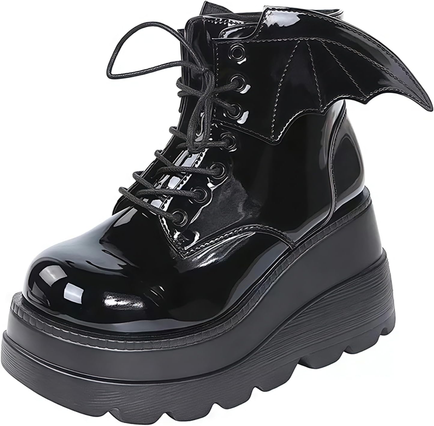 Women's Chunky Heel Platform Boots Gothic Punk Lace-Up/Side Zipper Combat Ankle Booties Wedge Height Boost Sole Round Toe Shoes for Halloween Cosplay Costume Events Dating