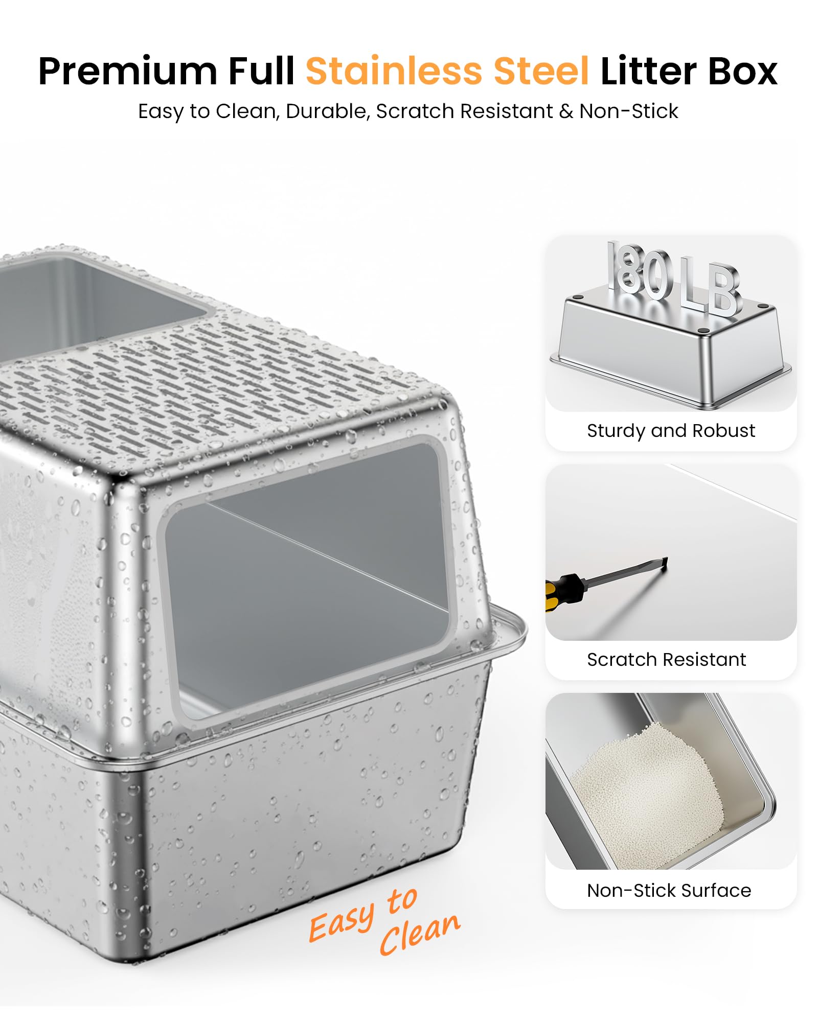 Lettiera Gatto Acciaio Inox, Lettiera Gatto Chiusa Grande XXL, Lettiere Tutto in Metallo per Gatti con Coperchio, Toilette per Gatti, Antiodore, Facile da Pulire, Antiaderente e Spaziosa
