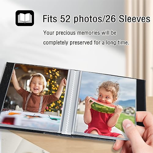 Miniatura 3 de Artmag Álbum de fotos de 5 x 7 pulgadas, 2 paquetes de páginas transparentes con bolsillos, cubierta de cuero, libro deslizante para álbum de fotos,