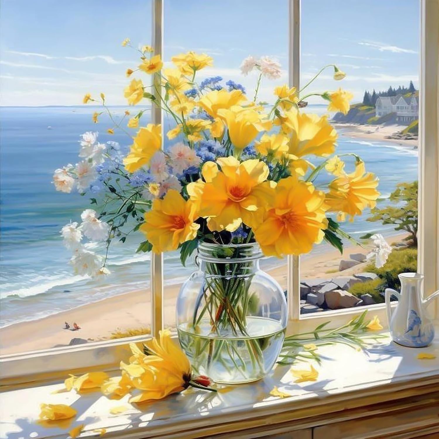 SOMHORN Paint By Numbers Per Adulti 40x40cm – Fiori Gialli | Kit Tela Colorata Con Pennelli E Colori Acrilici, Decorazione Casa - 4