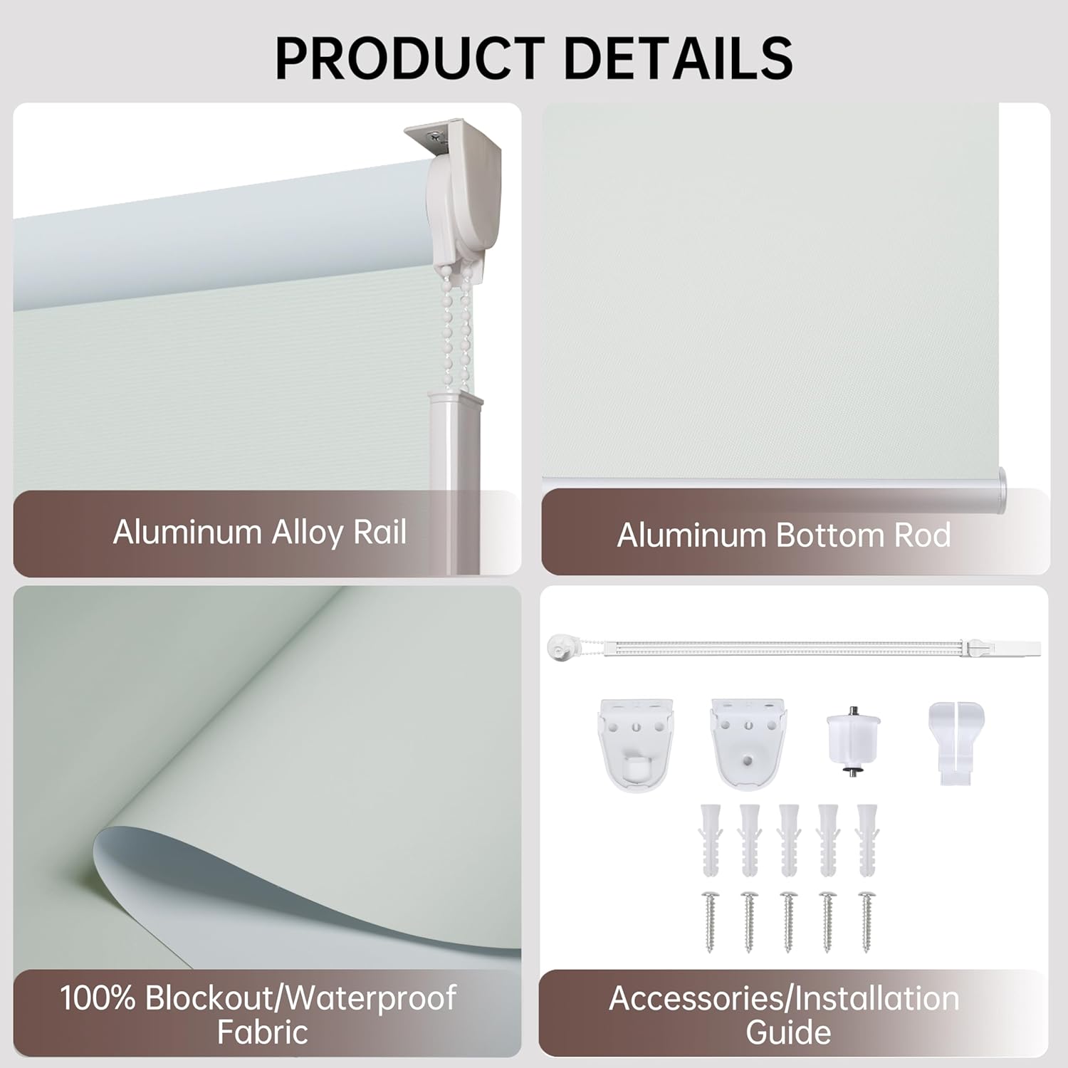 Allbright 100% Blackout Cordless Roller Shades for Windows, Thermal Insulated UV Protection, Window Roller Blinds for Home, Office, Bedroom, Door, 18" W x 64" H, Grey