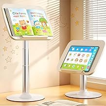 2-in-1 Kids Reading Stand for Books and Tablets,Adjustable Angle Height Book Holder with Book Clip,Kid-Friendly Ergonomic Book Holder for Toddlers,Laptop Riser Stand for Homeschool Floor Couch Bed Car