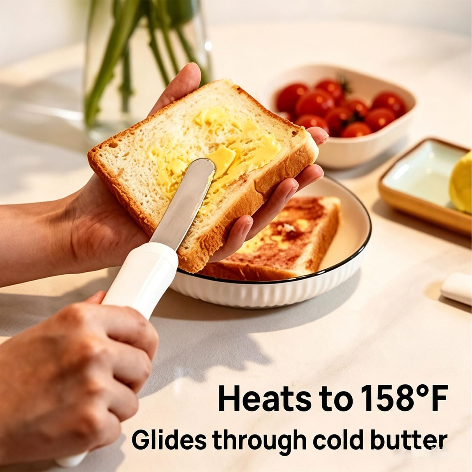 Cuchillo de Mantequilla Calentado, Untador de Mantequilla Eléctrico con 2 Ajustes de Temperatura (131°F & 158°F) y Pantalla LED Digital, Untador de Mantequilla de Acero Inoxidable de Calentamiento