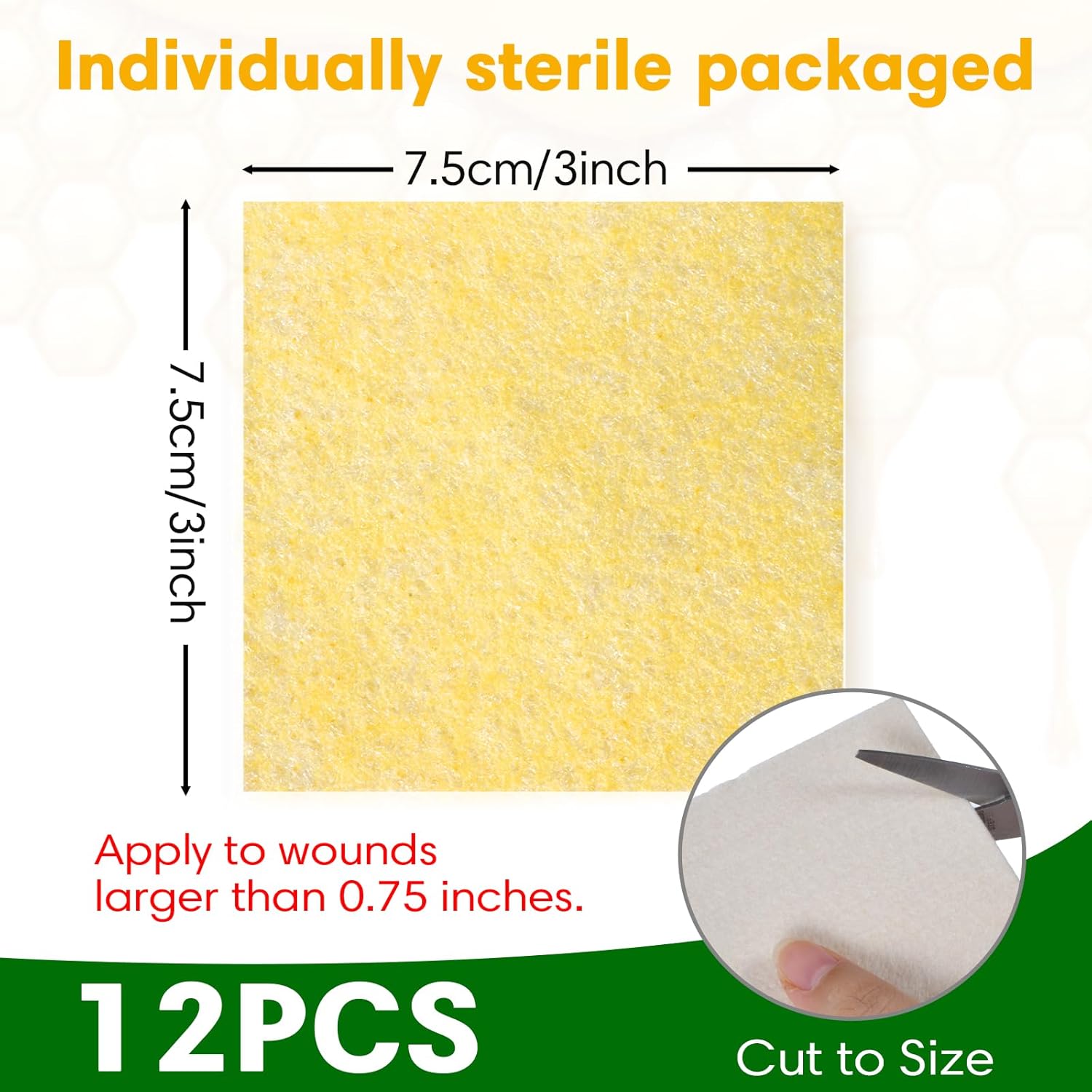 Manuka Honey Calcium Alginate Wound Dressing, 3×3 Inches, 12 Individual Pack- Wound Care for Moist Healing, Highly Absorbent Dressing with Calcium Alginate for Pressure Sores, Ulcers, FSA or HSA