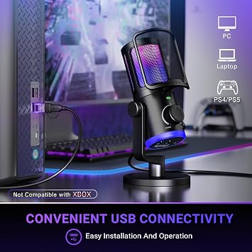 FIFINE PC Gaming Microphone,USB Streaming Microphone for Podcast,Gaming Chat,Condenser Desktop Microphone for Computer with RGB,Mute Button,Noise Cancelling for PS4/PS5/Twitch/Discord-AM6