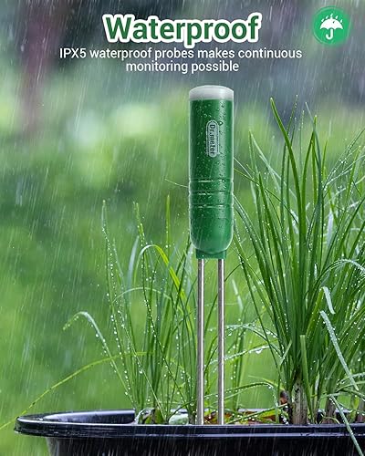 Miniatura 7 de Medidor de humedad de suelo 4 en 1, sensor inalámbrico de 300 pies, monitor higrómetro de temperaturaluztiemposuelo con pantalla LCD digital para