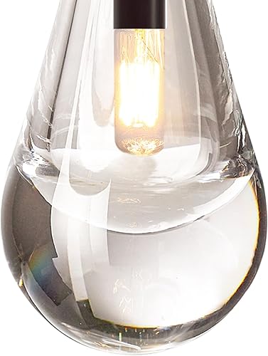 Miniatura 6 de Untrammelife Lámpara colgante de cristal negro, lámpara colgante de vidrio sólido transparente soplado a mano, 1 luz de gota de lluvia, lámpara de