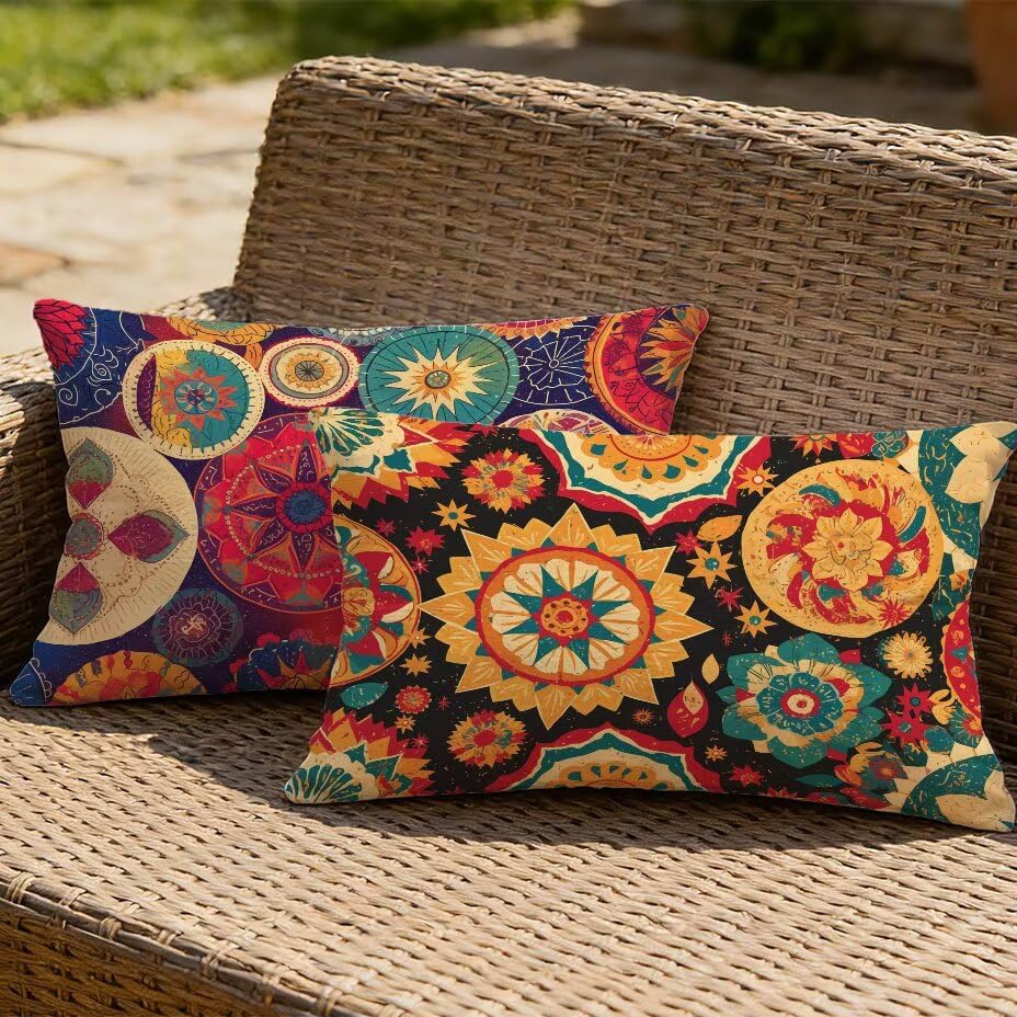 Housses de coussin de jardin 60x80 cm texture lin imperméable lot de 2