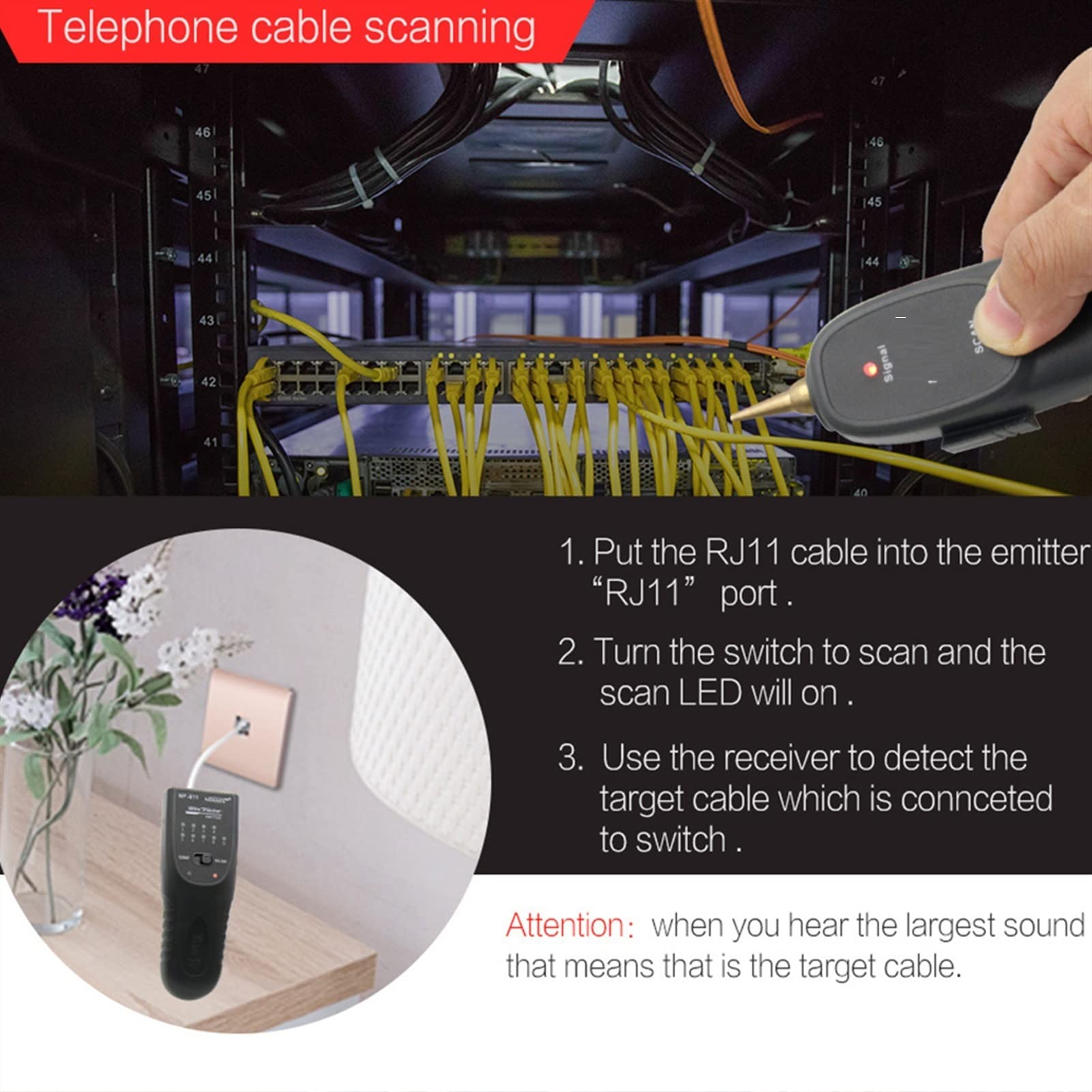 Probador de cable de red, rastreador de línea telefónica, tóner, ethernet Lan Probador de cable, herramienta de prueba de continuidad de línea NF-811 RJ45 RJ11