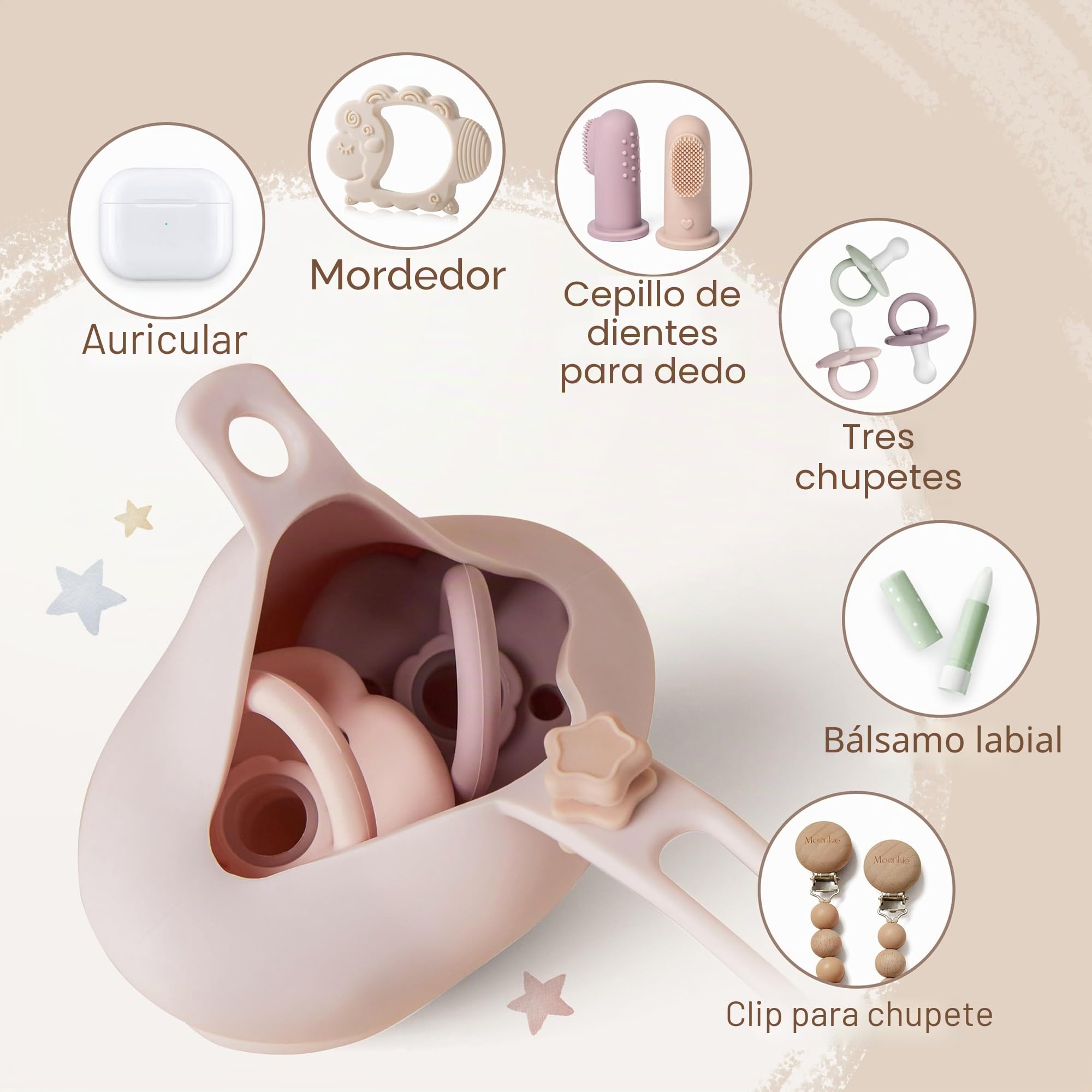 Moonkie Guarda Chupetes Bebe, Porta Chupetes Bebe de Silicona(Set de 2), Chupetero Silicona Transparentes, Portachupetes Sin BPA, Caja Chupete, Fundas para Chupetes(Blush/Lila Claro)