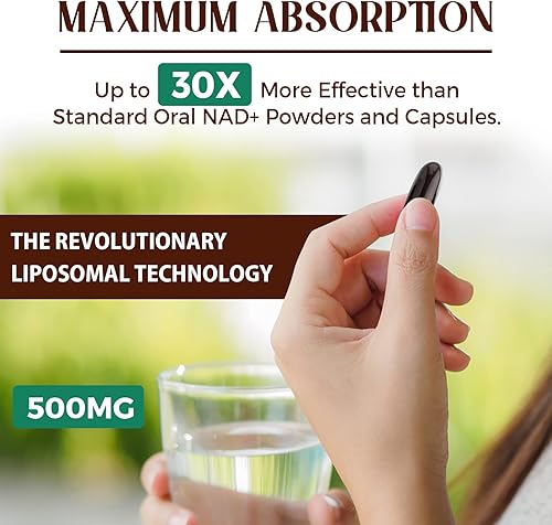 Miniatura 4 de Suplemento liposomal NAD+ de 500 mg, suplemento True NAD Plus, absorción superior, aumenta el NAD+ más eficiente que la ribósido de nicotinamida