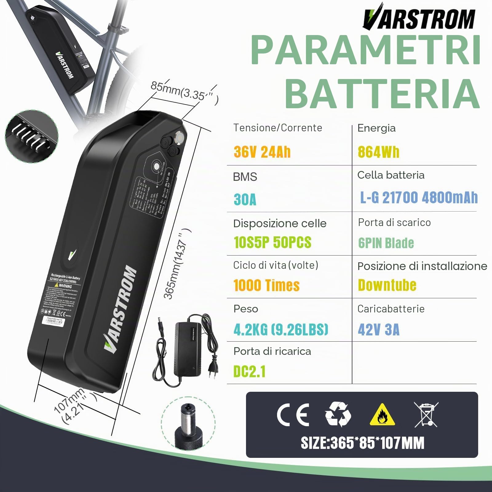BAFANG BBS01B 250W Motore Centrale (CAN) Kit Bici Elettrica con Batteria | con Batteria 36V 24Ah e Display DPC080 per MTB/Città BB68-73mm