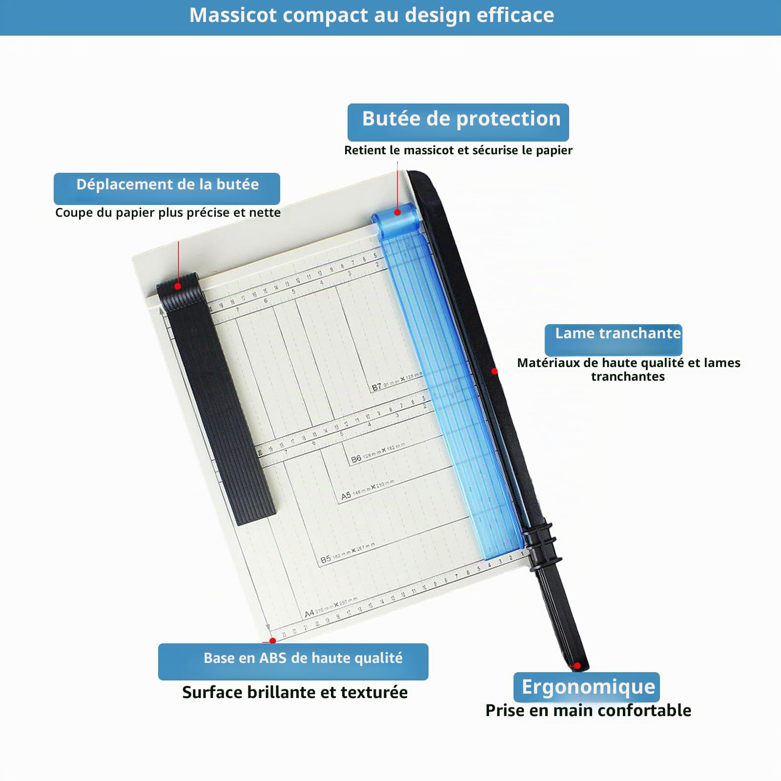 Yolispa Massicot A4, Coupe Papier, Guillotine Portable, Protection de Sécurité Automatique, Capacité de 12 Feuilles, Papier, Photos, Scrapbooking, Bricolage