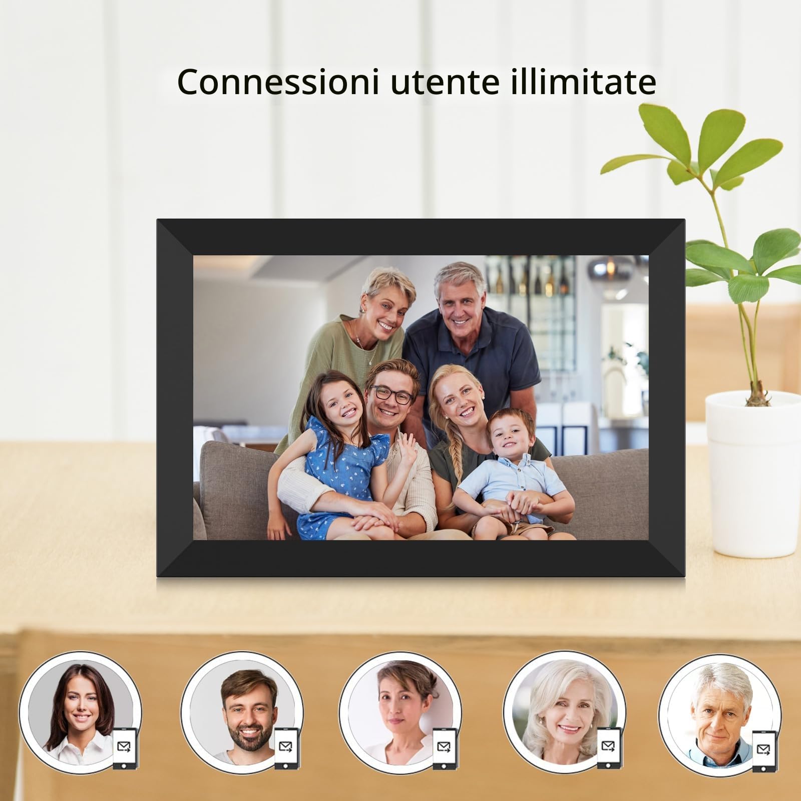 Cornice Digitale Frameo WiFi 32 GB 10,1 Pollici Cornice Digitale Foto 1280 x 800 IPS Touch Screen LCD Cornice Per Foto Con Rotazione Automatica Momenti Istantaneamente Condivisi Tramite l'app Frameo