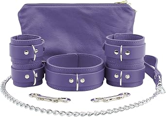 Abegail Set 7-Piece Collar Leash Ankle and Wrist Cuffs Latigo Leather Lambskin