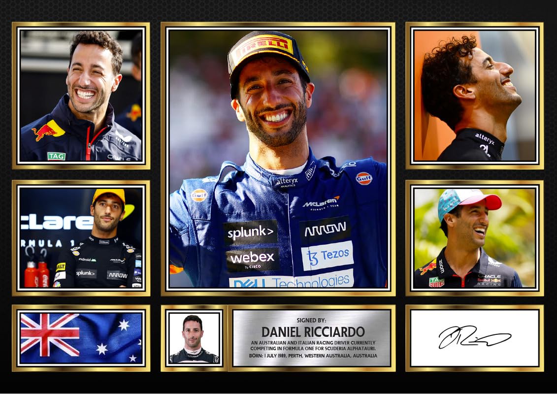 Daniel Ricciardo Signed Autograph Photograph Display - Perfect for F1 Fans, A4 Poster Print (297x210mm) - Limited Edition Autograph Fan Gift – Collectible Memorabilia Merchandise