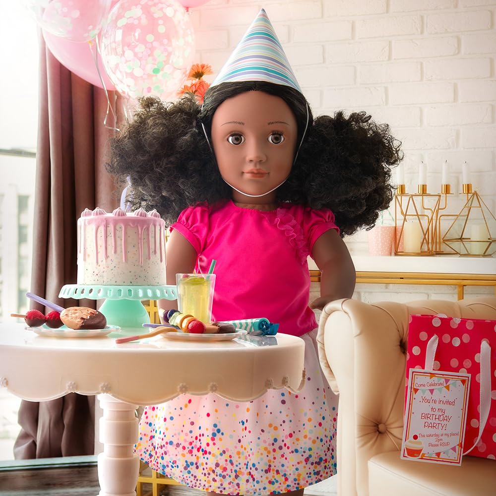Our Generation Strój urodzinowy – nadruk z konfetti, spódnica z balonami – 45 cm, odzież dla lalek, pretend play, zabawki dla dzieci w wieku 3 i do góry, It's Time to Party